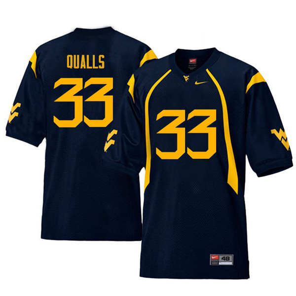 Men #33 Quondarius Qualls West Virginia Mountaineers Retro College Football Jerseys Sale-Navy - Click Image to Close